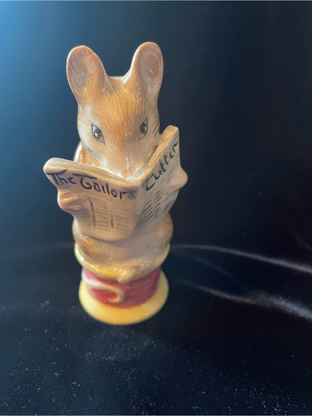Royal Albert Brown and Cream Ceramic Mouse Figurine Reading Newspaper